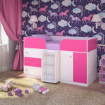 Кровать чердак Малыш 4 белое дерево розовый