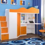 Кровать чердак «Пионер» оранжевый