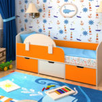 Кровать Малыш Мини дуб беленый оранжевый