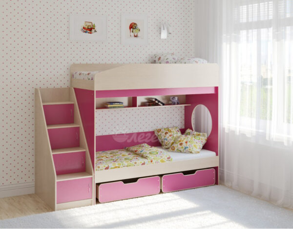 Двухъярусная кровать Легенда 10.3 венге светлый-розовый
