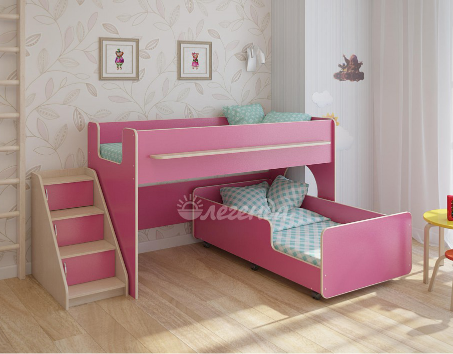 Двухъярусная кровать Легенда 23.4 венге светлый-розовый